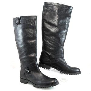 NEW$395 Via Spiga Tumbled Leather Moto Buckled Straps Tall Boots Lug Sole 8.5